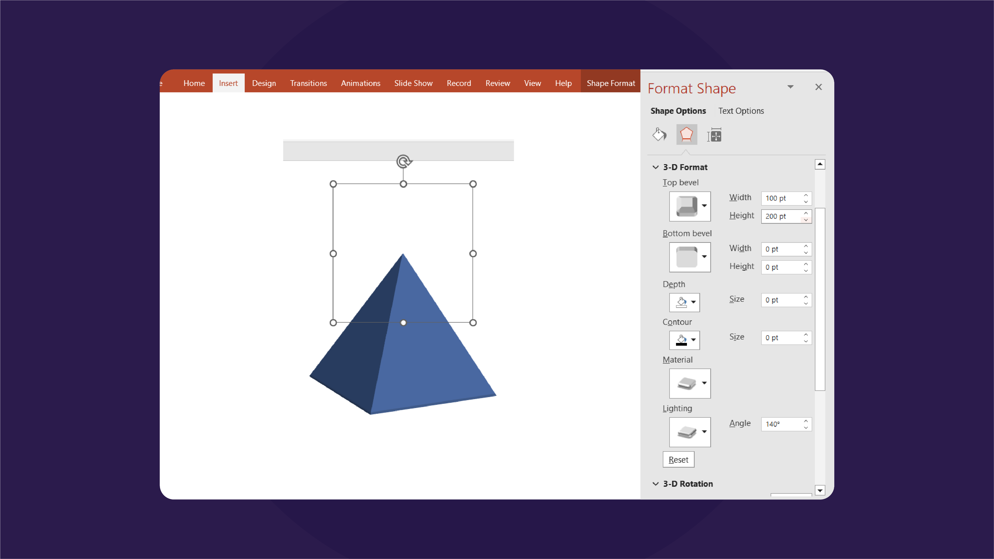 Adjust dimensions to form a pyramid