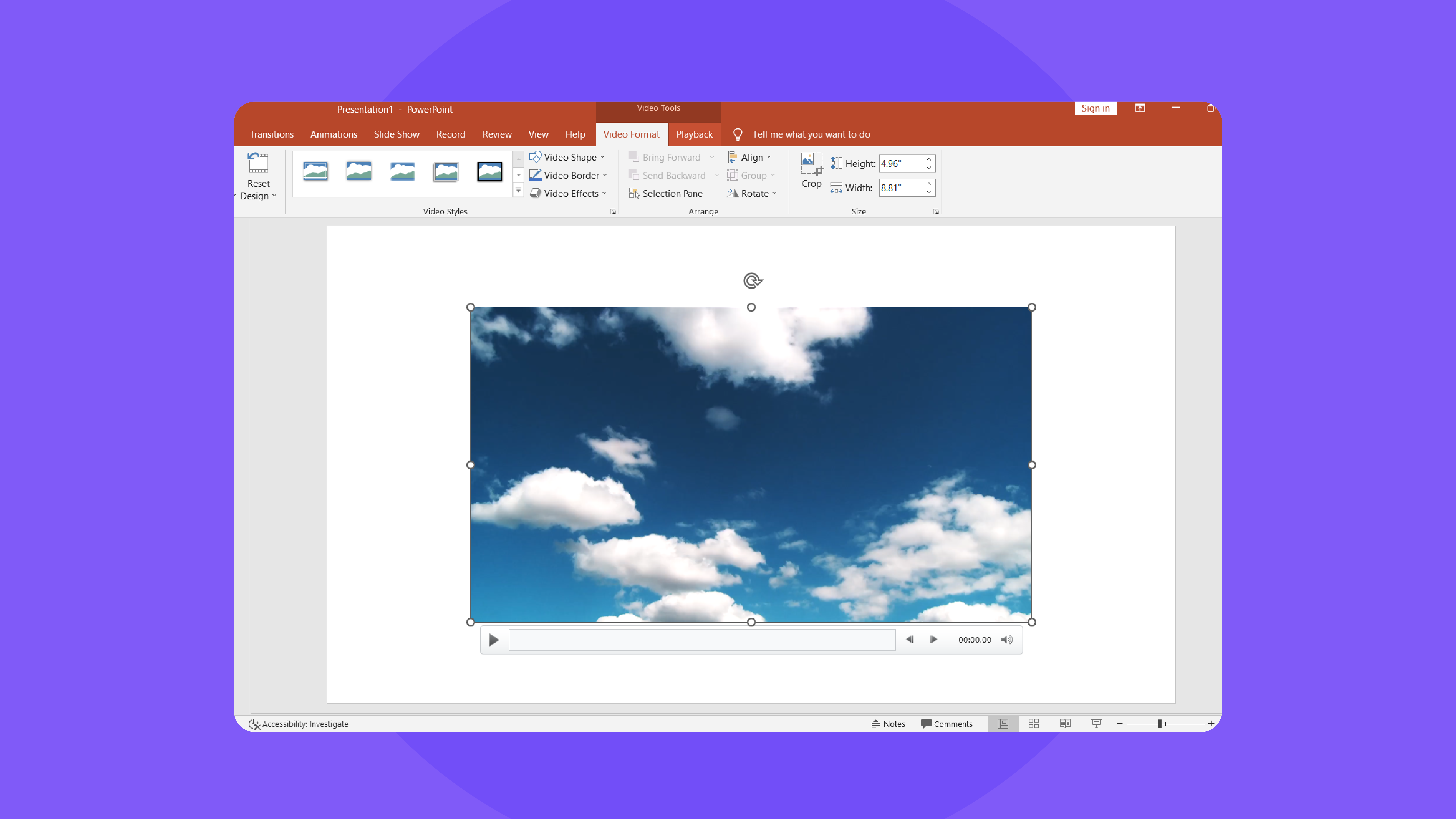 Adjust embed video settings in PowerPoint