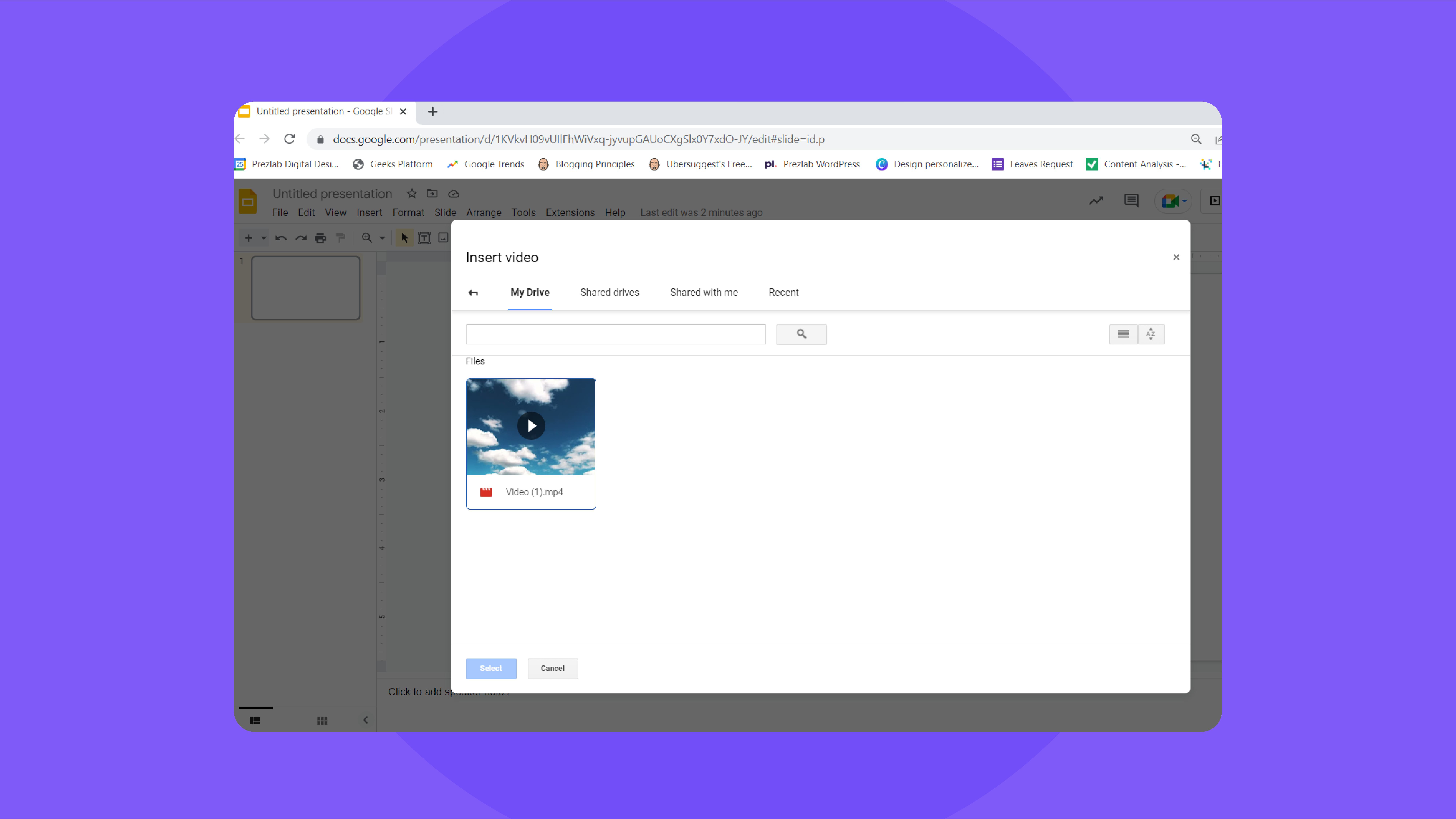 Select video for Google Slides