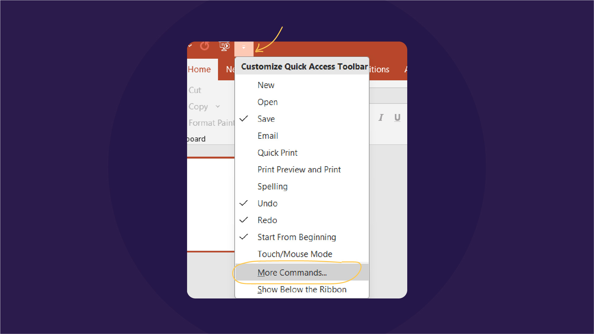 Customizing the Quick Access Toolbar in PPT