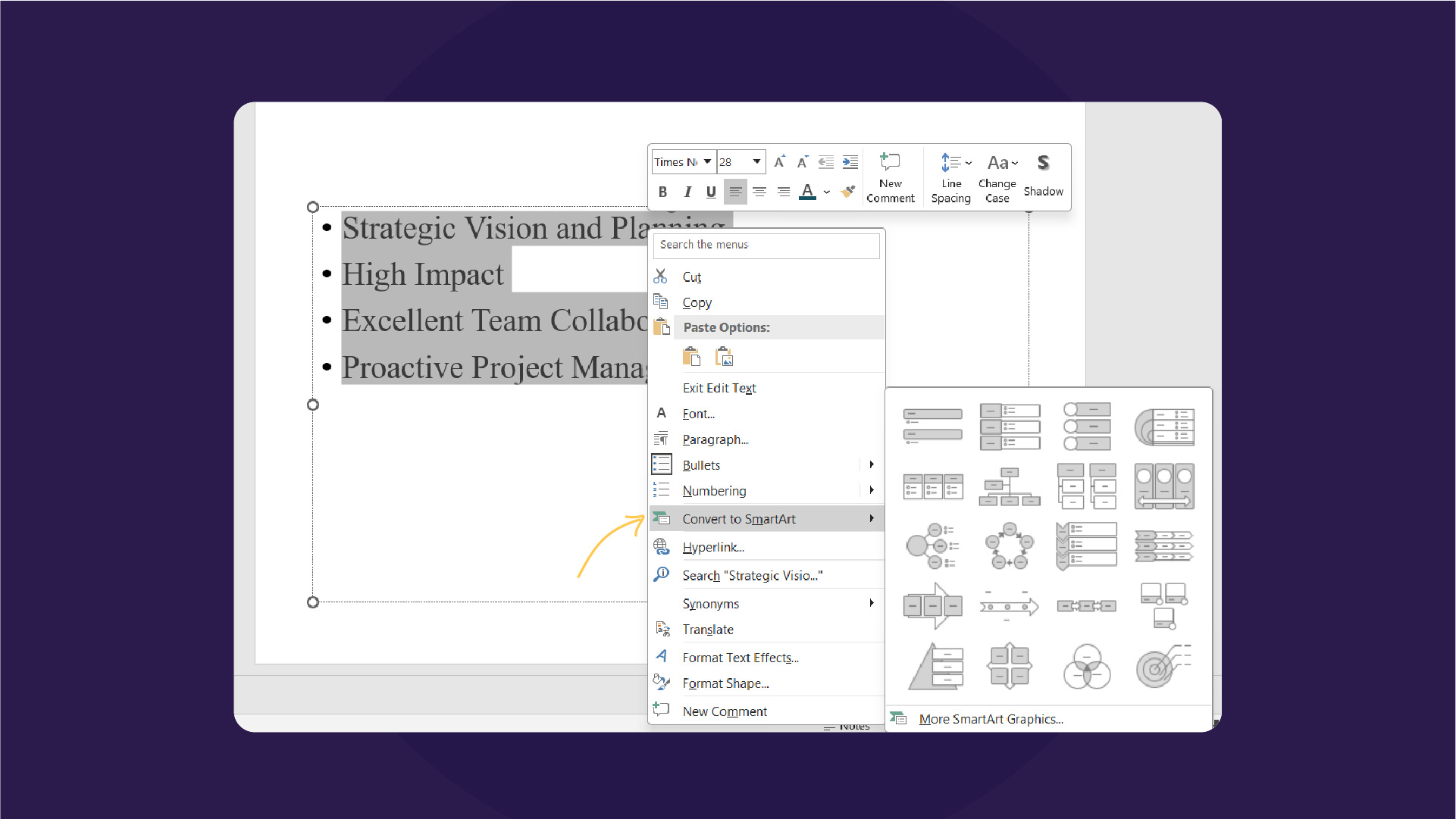 Converting to SmartArt in PowerPoint