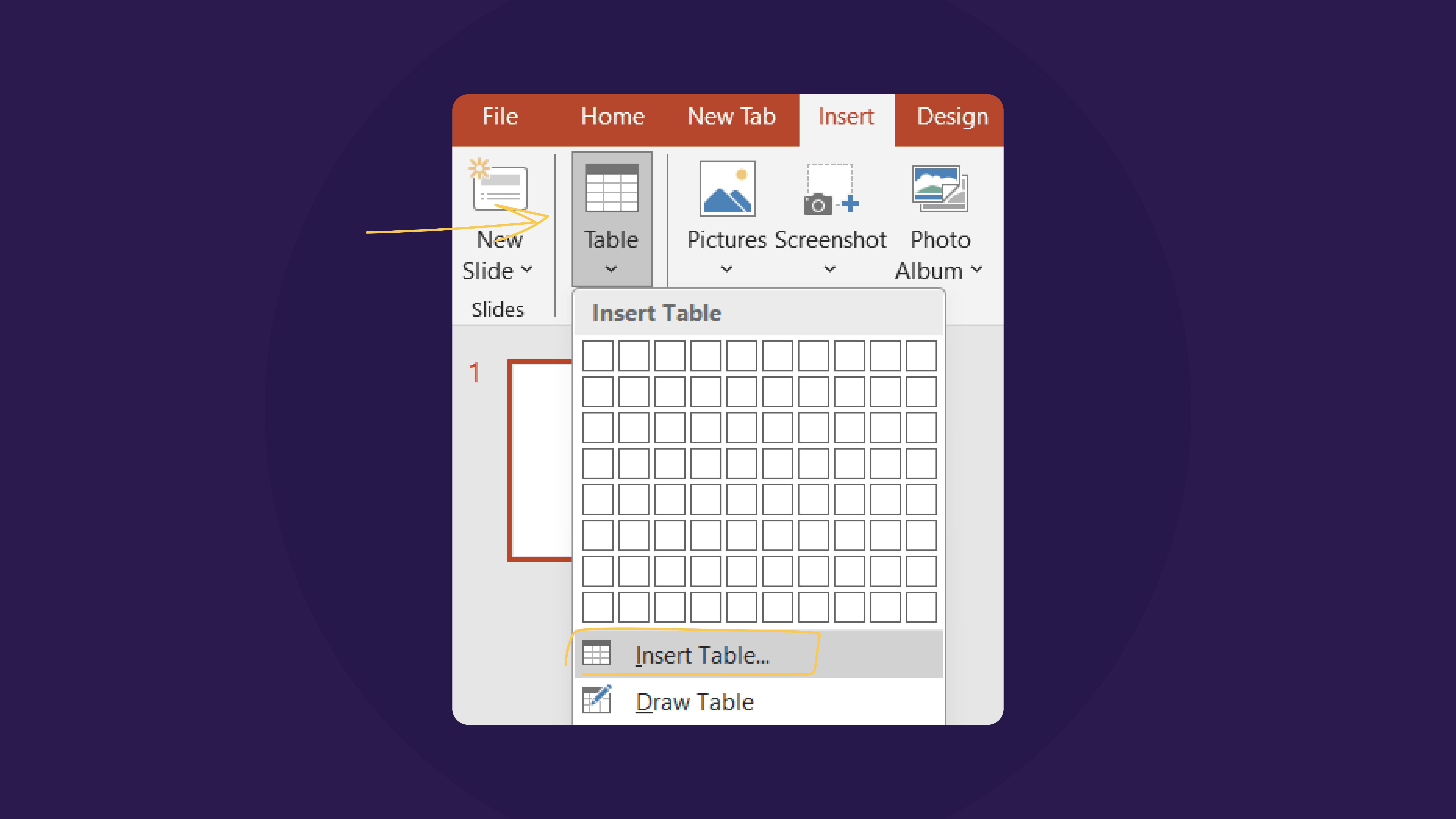 Inserting table in PPT